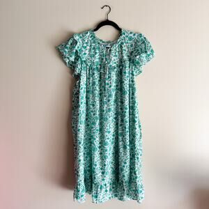 Draper James Green + White Floral Print Ruffle Midi Dress Large Garden Easter